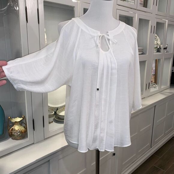 By&By Pleated Front-Cold Shoulder-Lace Back Top - Picture 1 of 5